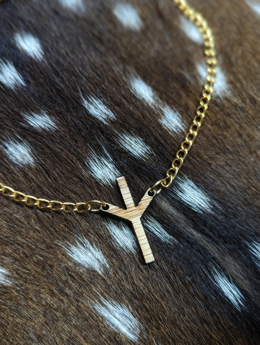 Oak Algiz Pendant on 16 Inch 10k Gold Plate Chain