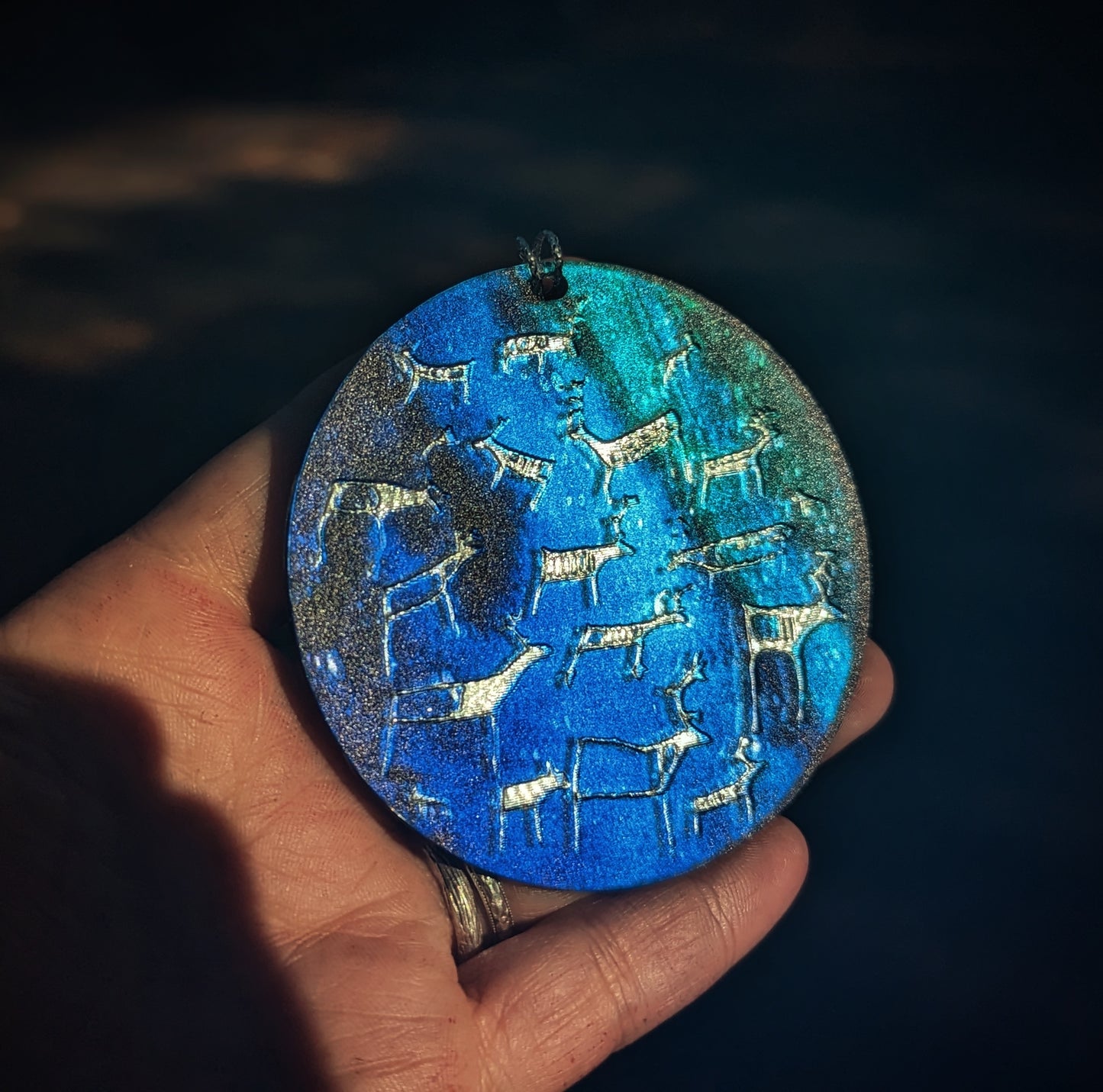 Set of 3 Reindeer Petroglyph Ornaments Mirror Aurora Alta Norway | Yule Gift | Unique Ornaments | Gift for Archaeologist