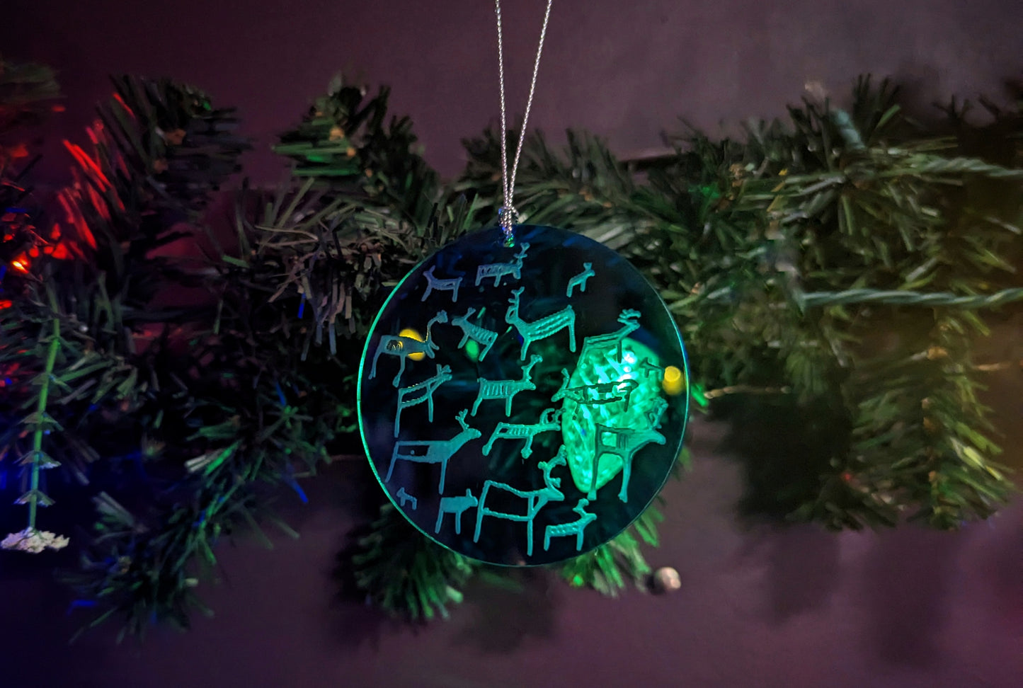 Set of 3 Reindeer Petroglyph Ornaments Mirror Aurora Alta Norway | Yule Gift | Unique Ornaments | Gift for Archaeologist