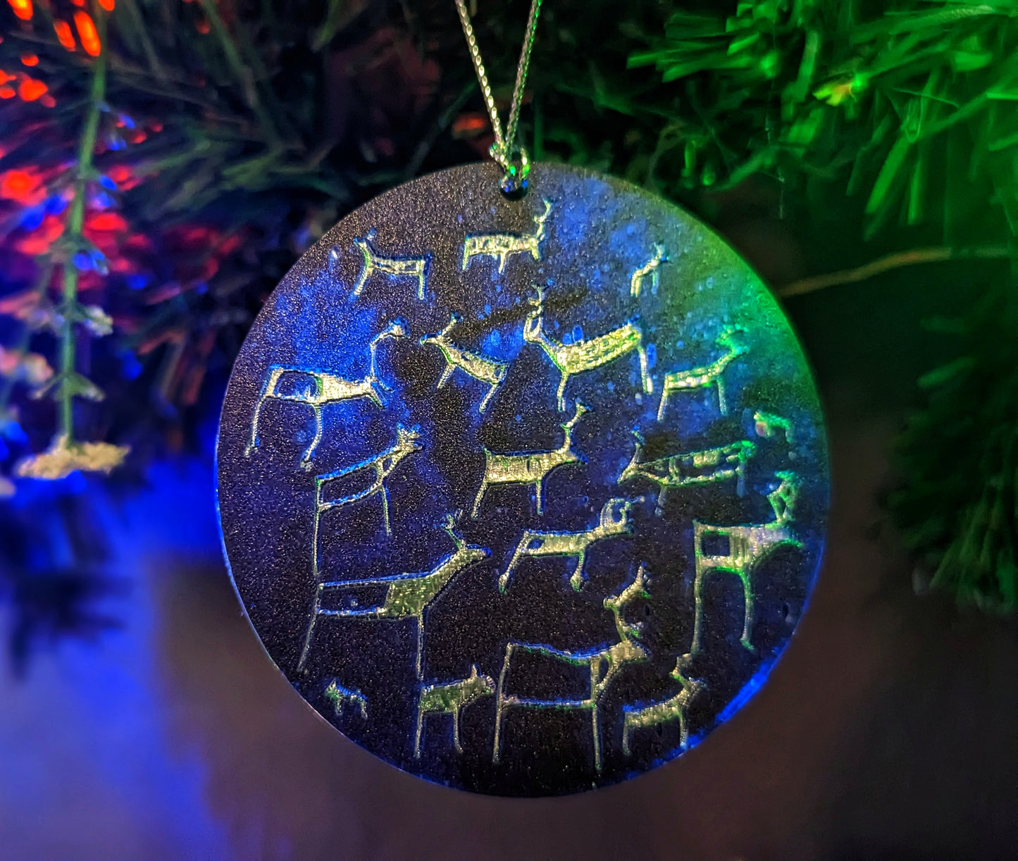 Set of 3 Reindeer Petroglyph Ornaments Mirror Aurora Alta Norway | Yule Gift | Unique Ornaments | Gift for Archaeologist