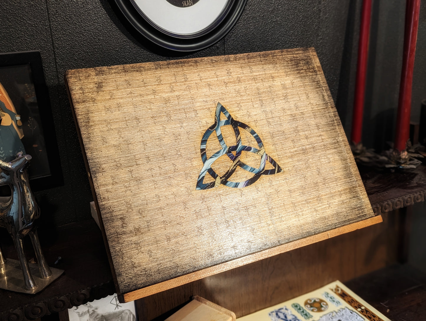 Rune Triskelion Book Stand | Norse Pagan Altar Decor