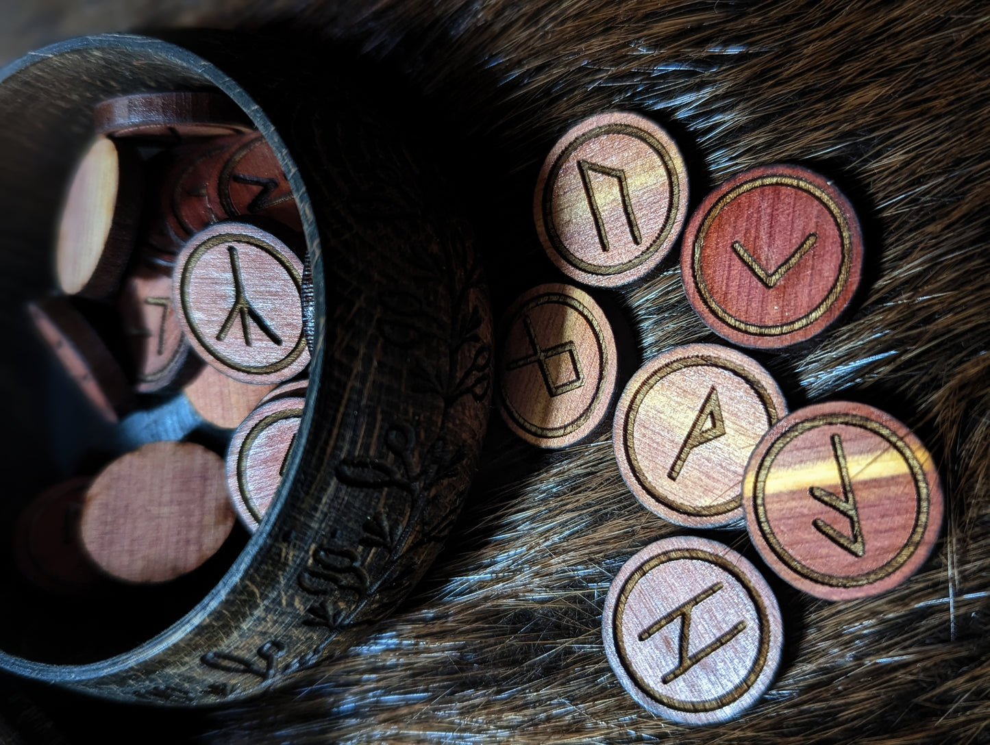 Hand Turned Vine Box With Cedar Elder Futhark Runes