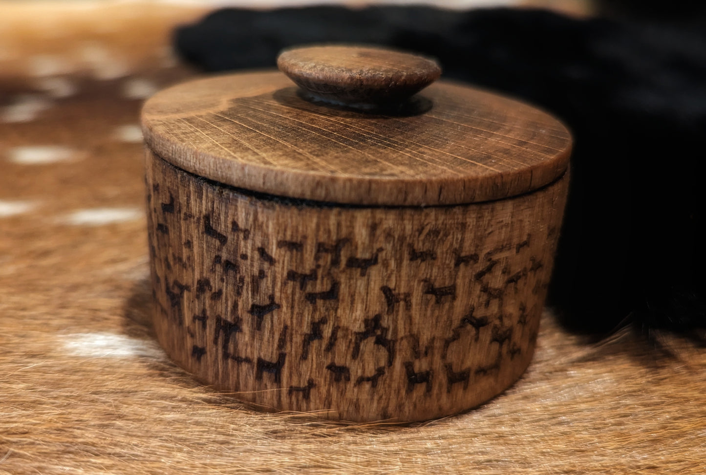 Elk / Reindeer Petroglyph Wood Box | Elk Hide Runes