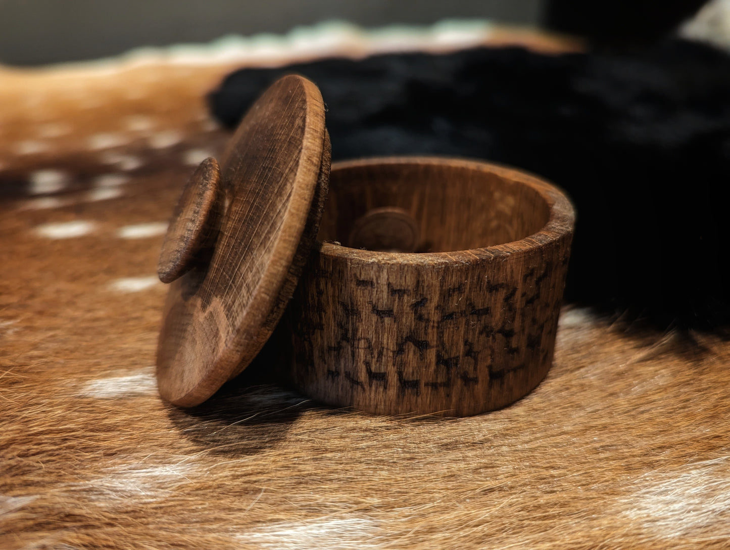 Elk / Reindeer Petroglyph Wood Box | Elk Hide Runes