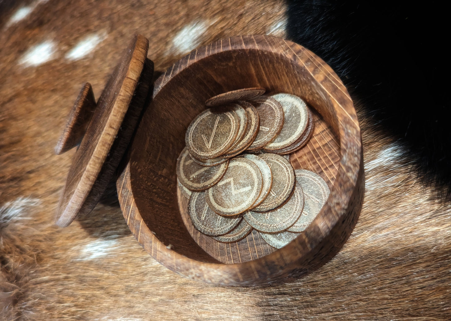 Elk / Reindeer Petroglyph Wood Box | Elk Hide Runes