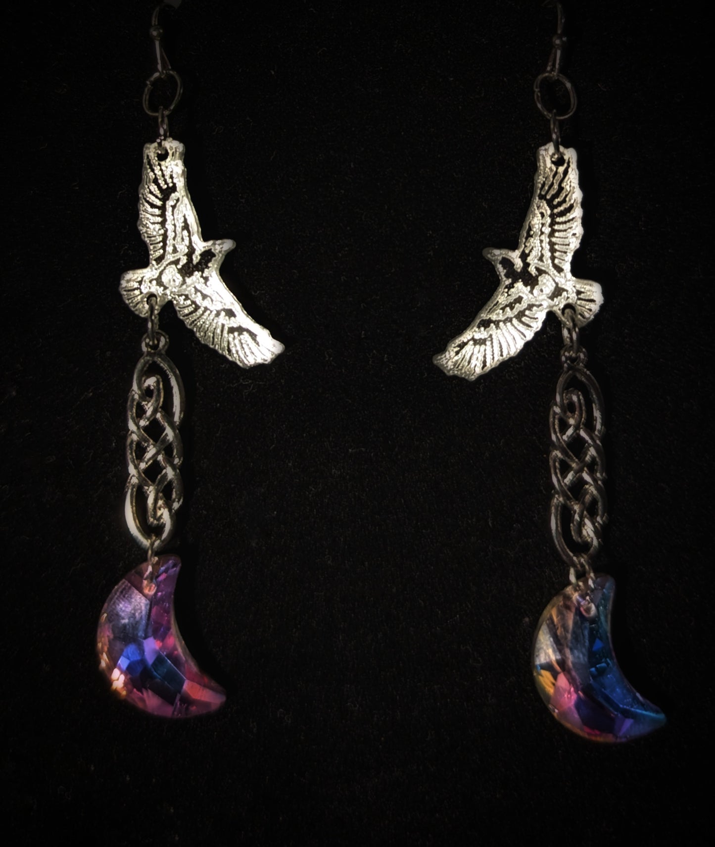 Raven Knotwork Moon Earrings