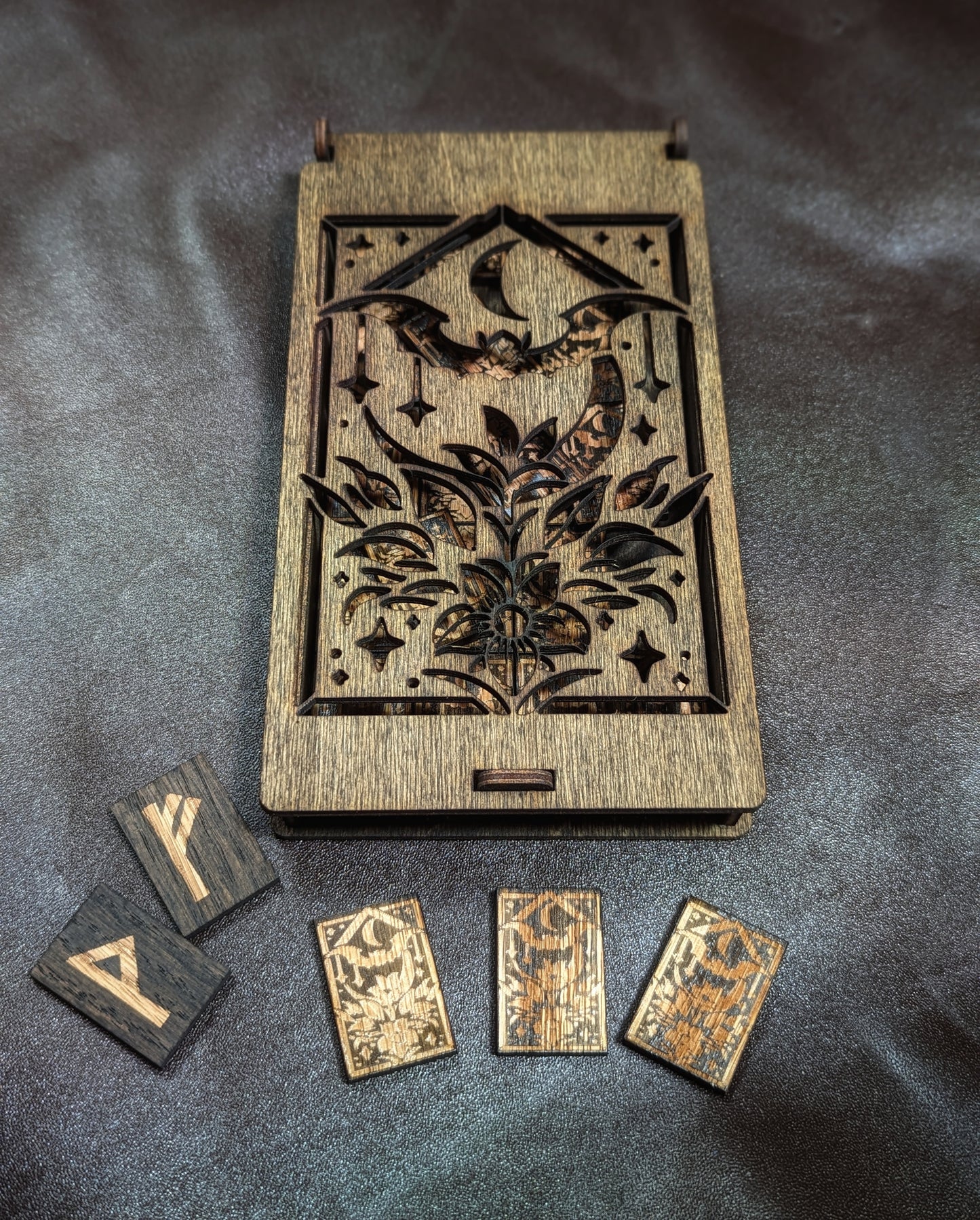 Moon, Bat, and Night Blooming Flower Runes and Box