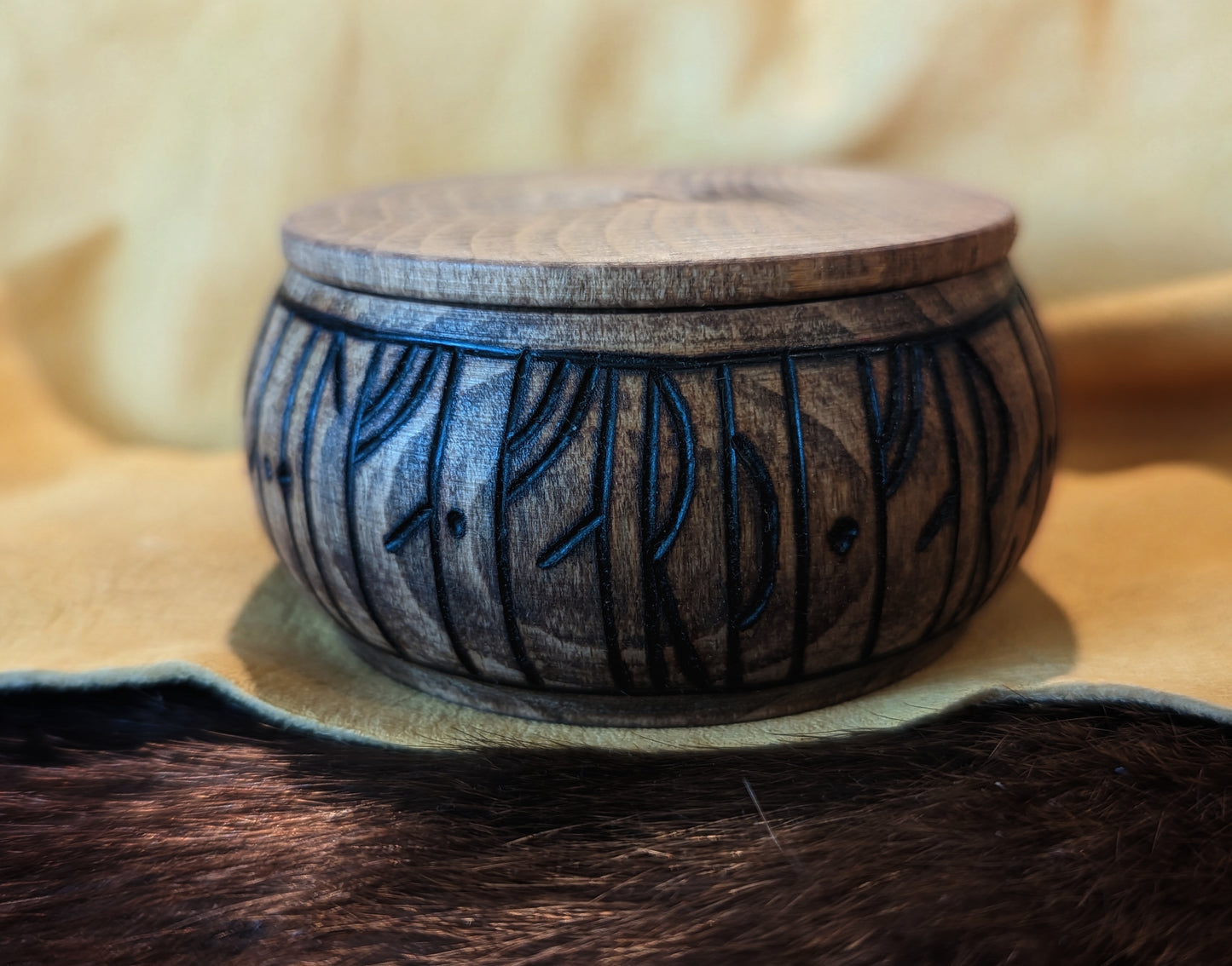 One of A Kind Hand Turned Alder Wood Box of 24 Wood Runes Round Small Rune Sets | Viking Runes | Elder Futhark Runes