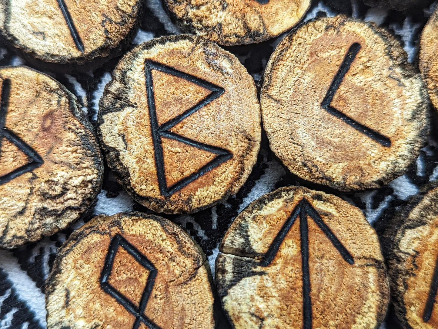 Hand Burned and Cut Natural Rhododendron Wood Elder Futhark Rune Set With Bowl