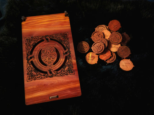 Engraved Owl Runes and Box | Viking Runes | Norse Runes | Unique Runes
