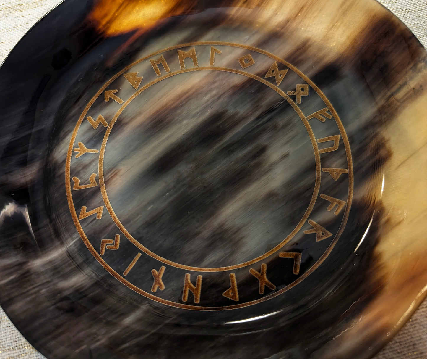 Elder Futhark Engraved Rune Horn Offering Plate | Norse Pagan Altar Plate | Wet or Dry Offerings