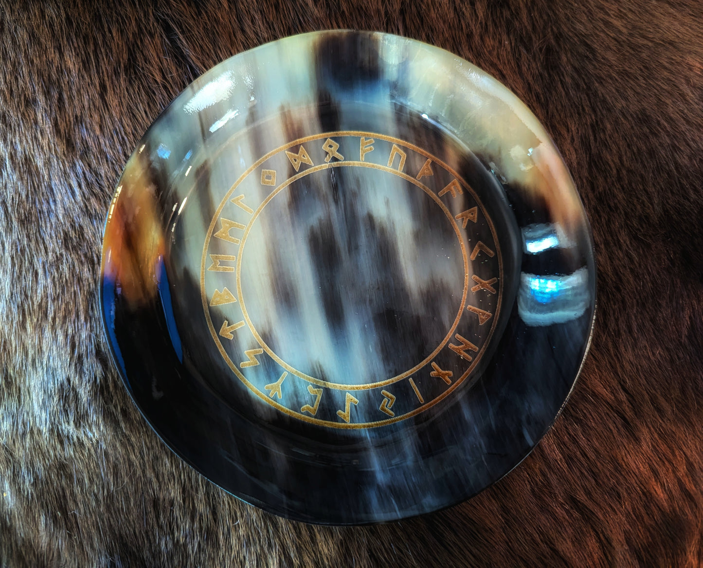 Elder Futhark Engraved Rune Horn Offering Plate | Norse Pagan Altar Plate | Wet or Dry Offerings