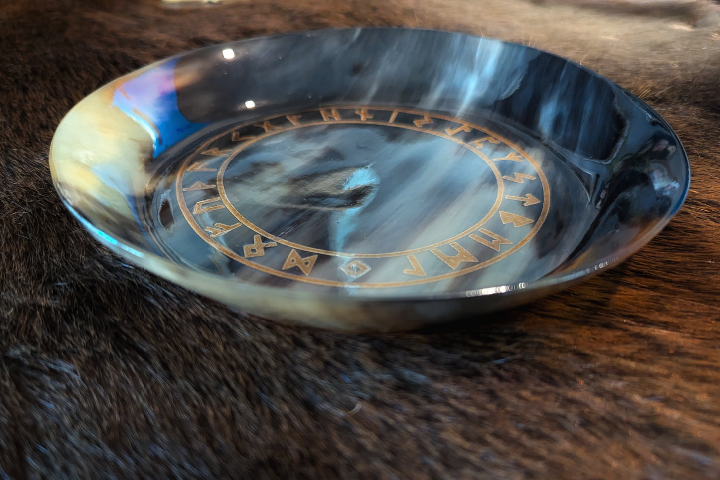 Elder Futhark Engraved Rune Horn Offering Plate | Norse Pagan Altar Plate | Wet or Dry Offerings