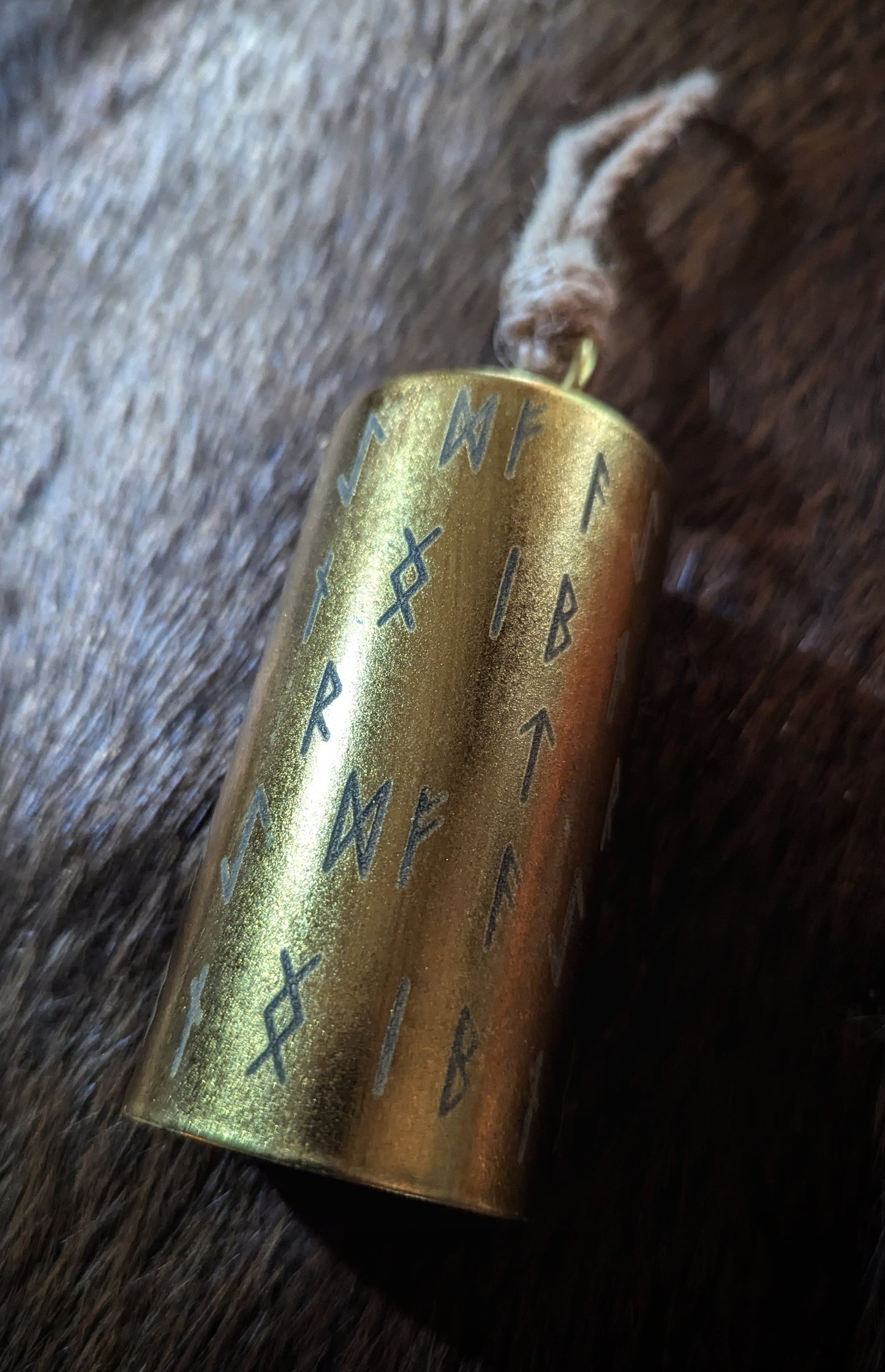 Cylindrical Metal Rune Bell | Runic Decor Norse Pagan Altar Goods | Heathen & Viking Decor | Witch Door Bell