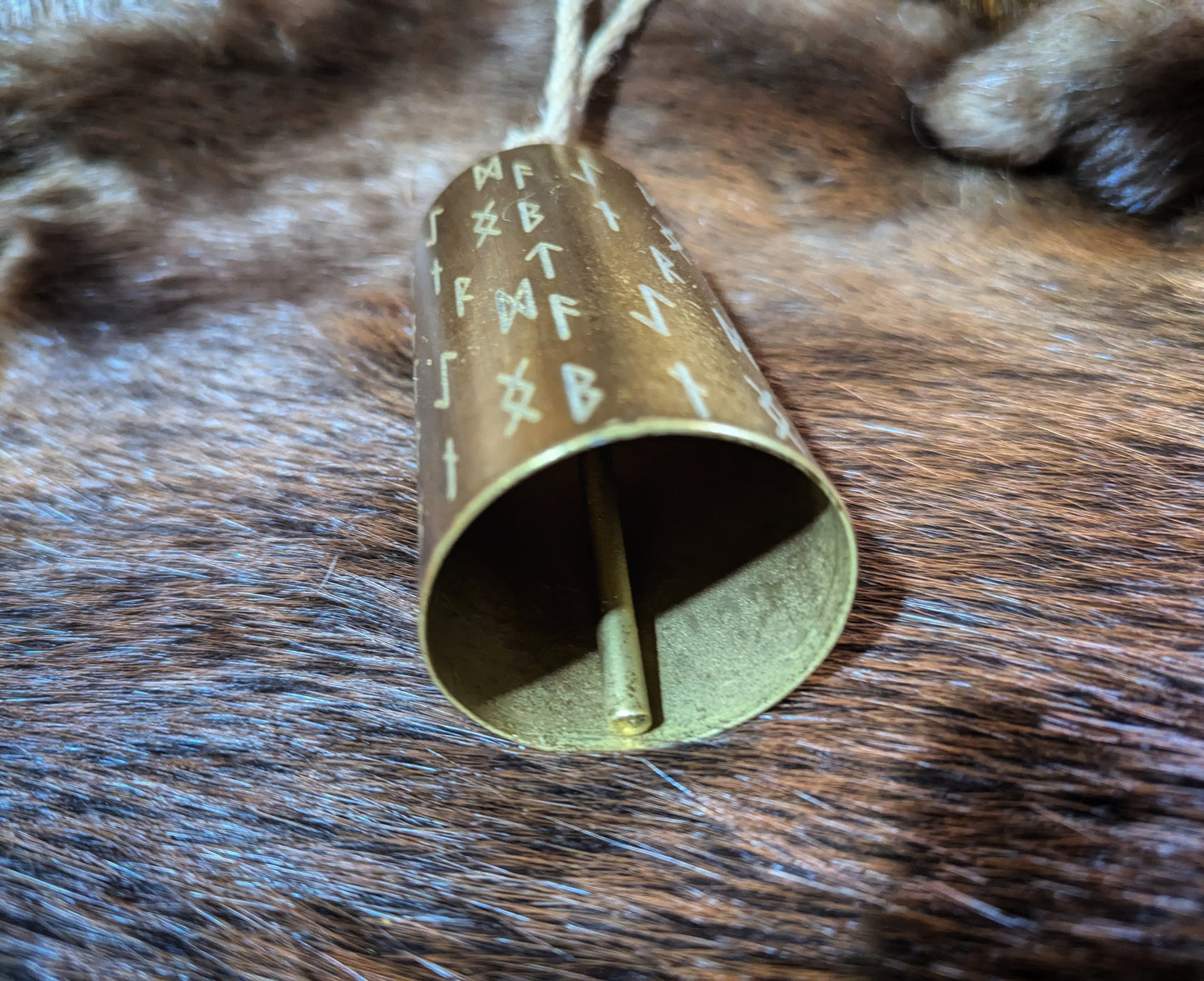 Cylindrical Metal Rune Bell | Runic Decor Norse Pagan Altar Goods | Heathen & Viking Decor | Witch Door Bell