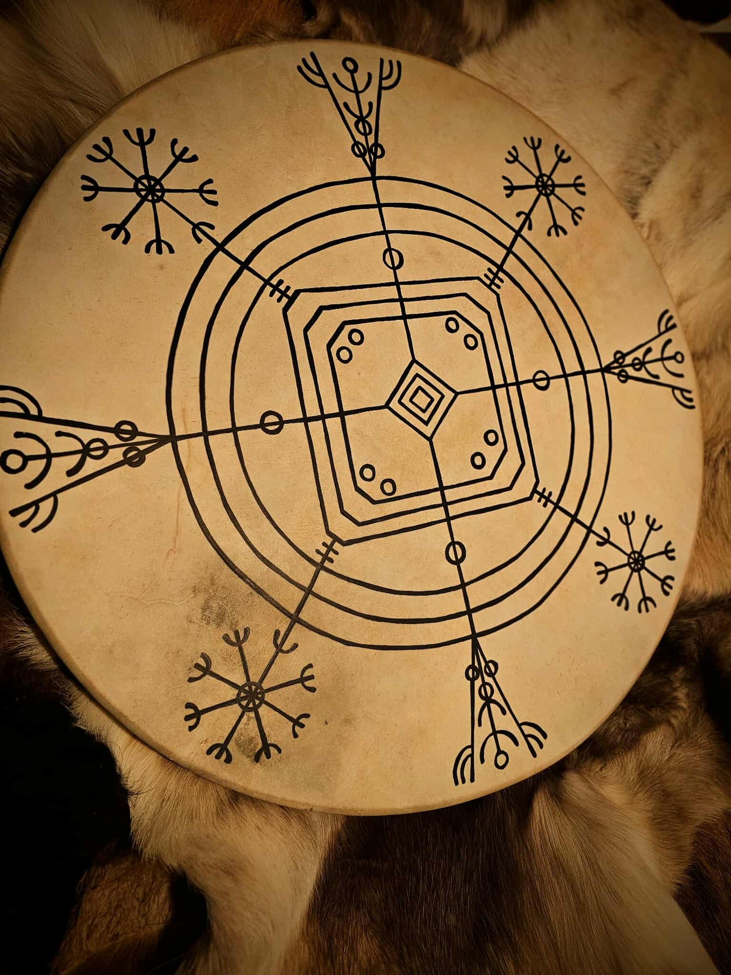Hulinhjalmur Helm of Disguise Big 30" Goat Hide Shaman Drum Hand Painted Norse Pagan Heathen Galdrastafir Asatru