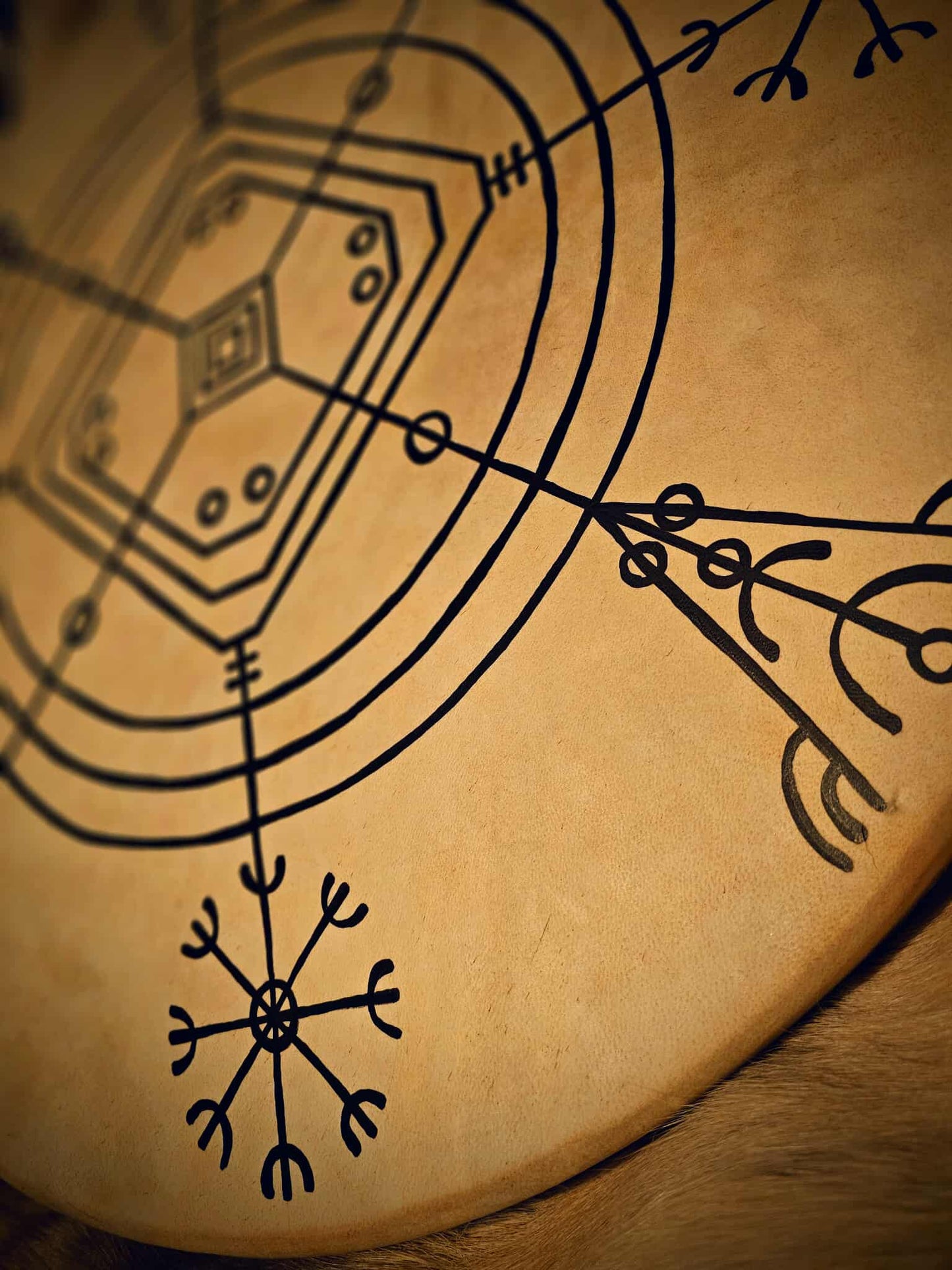Hulinhjalmur Helm of Disguise Big 30" Goat Hide Shaman Drum Hand Painted Norse Pagan Heathen Galdrastafir Asatru
