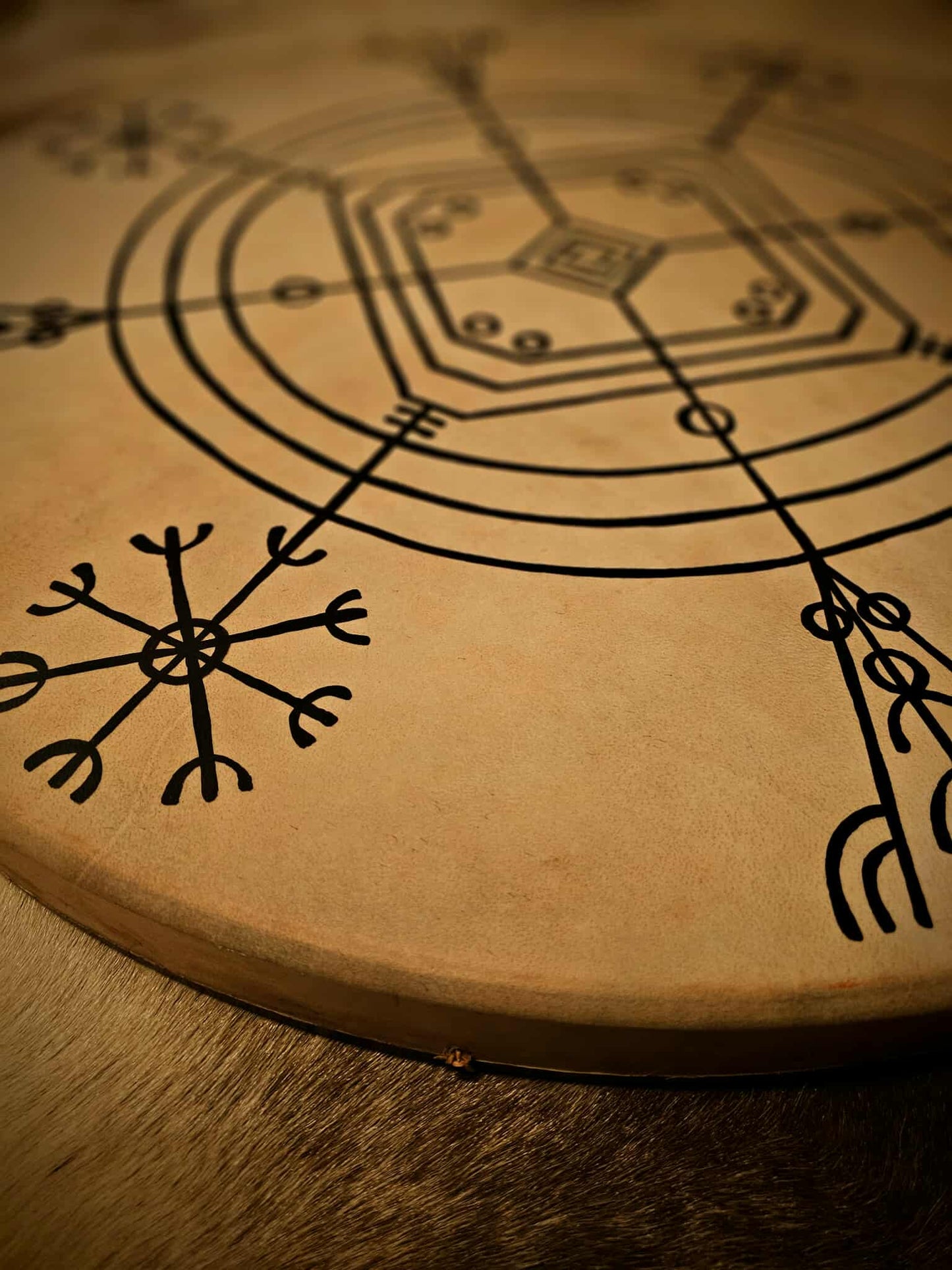 Hulinhjalmur Helm of Disguise Big 30" Goat Hide Shaman Drum Hand Painted Norse Pagan Heathen Galdrastafir Asatru