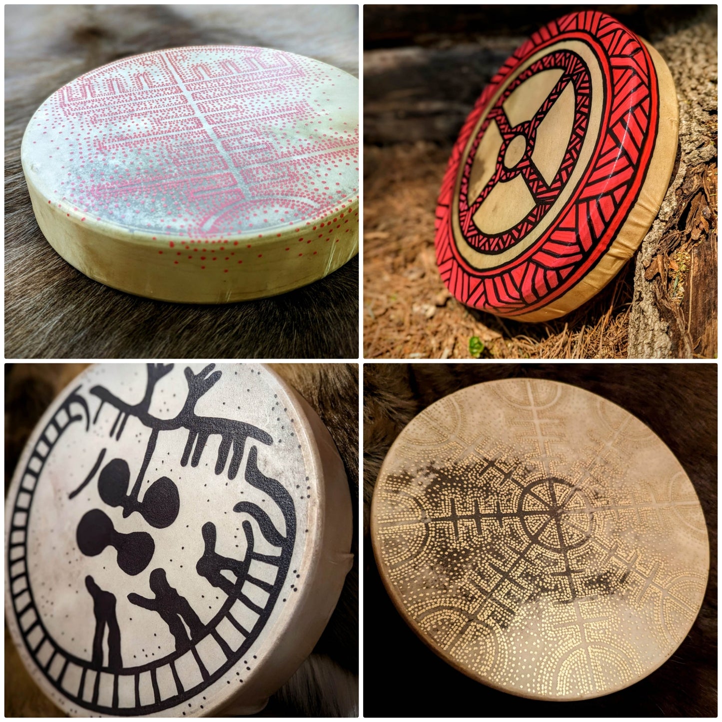 10 Inch Hand Painted Deer Hide Hand or Beater Drum
