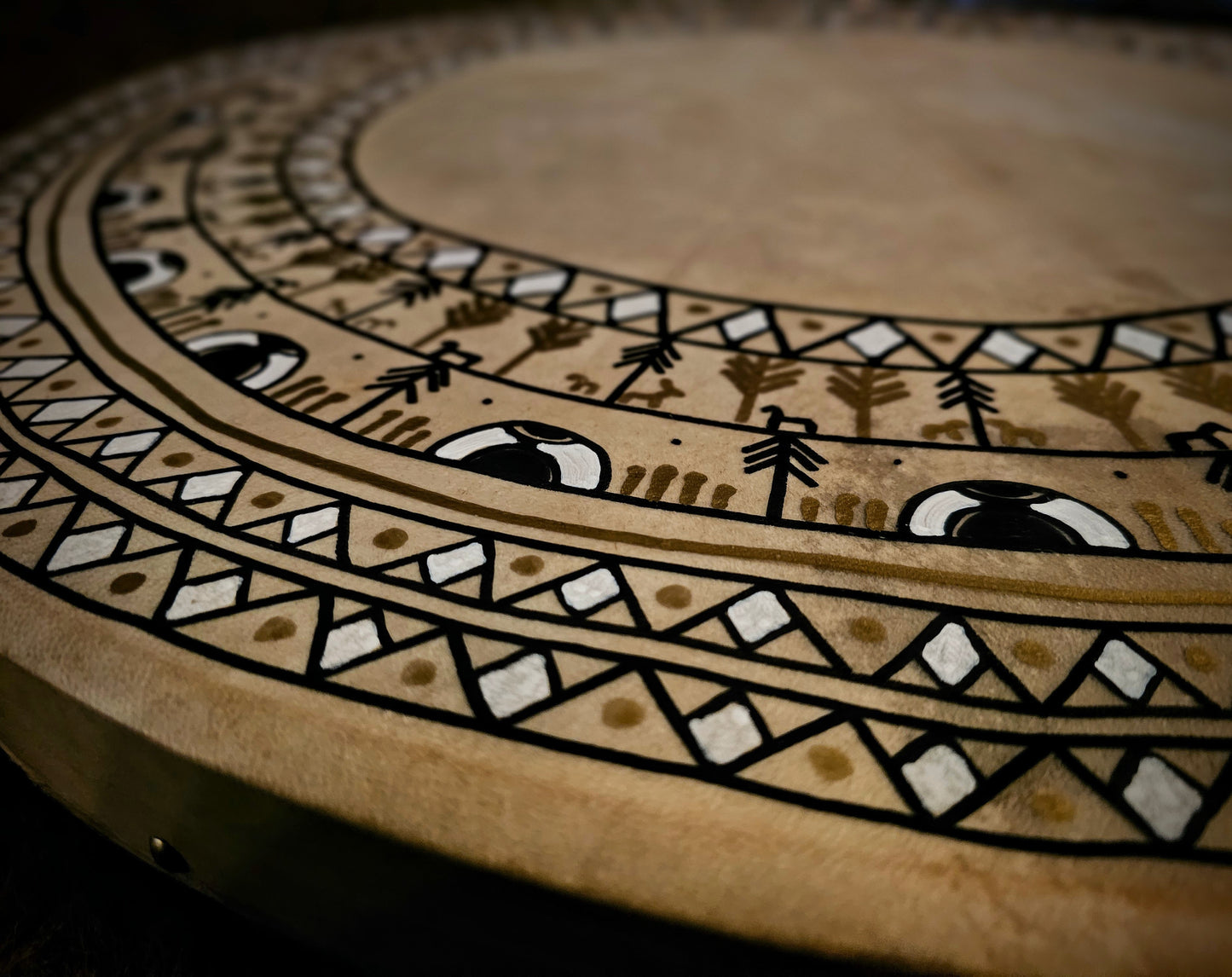 30 Inch Mountain Forest River Village Hand Painted Tunable Drum
