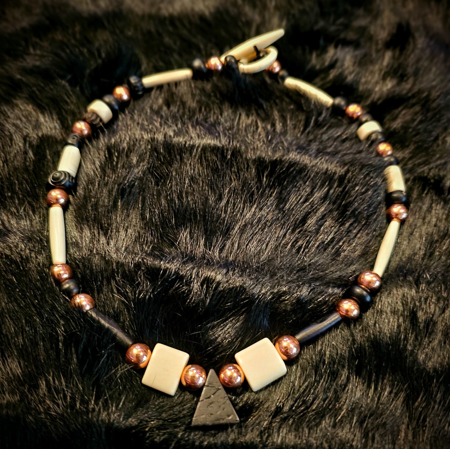 Copper Bead Bone Toggle Necklace Black Bone Triangle Pendant