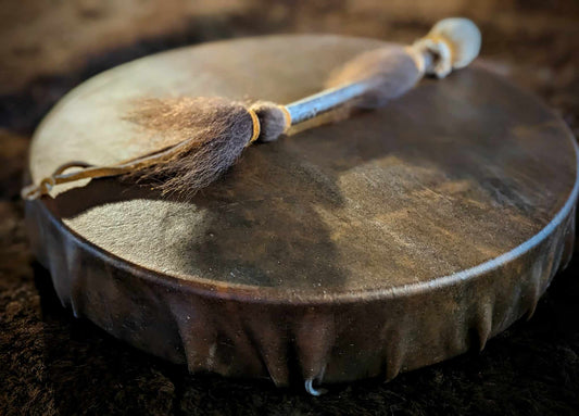 18" Bison Thick Hide Drum | Natural Buffalo Drum | Bison Hair Trimmed Beater