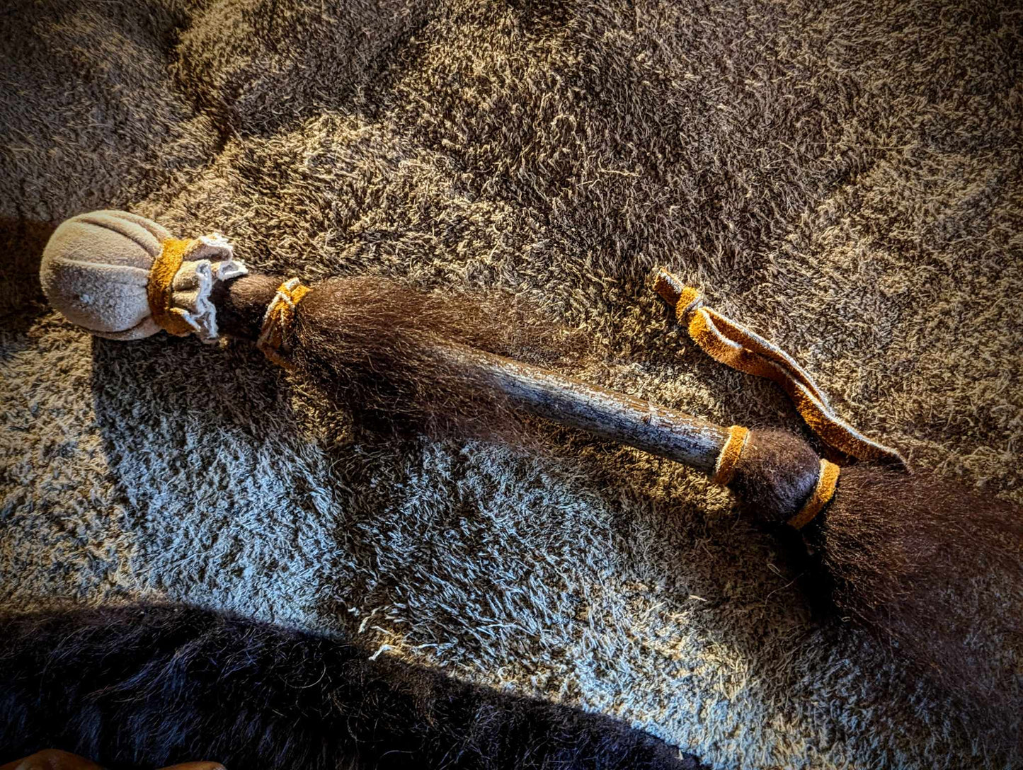 18" Bison Thick Hide Drum | Natural Buffalo Drum | Bison Hair Trimmed Beater