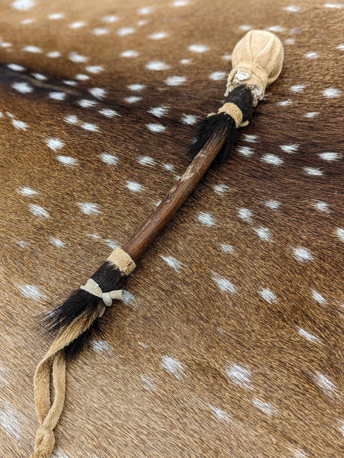 12" Natural Bear Skin Shaman Drum | Bear Hide and Hair Trimmed Beater