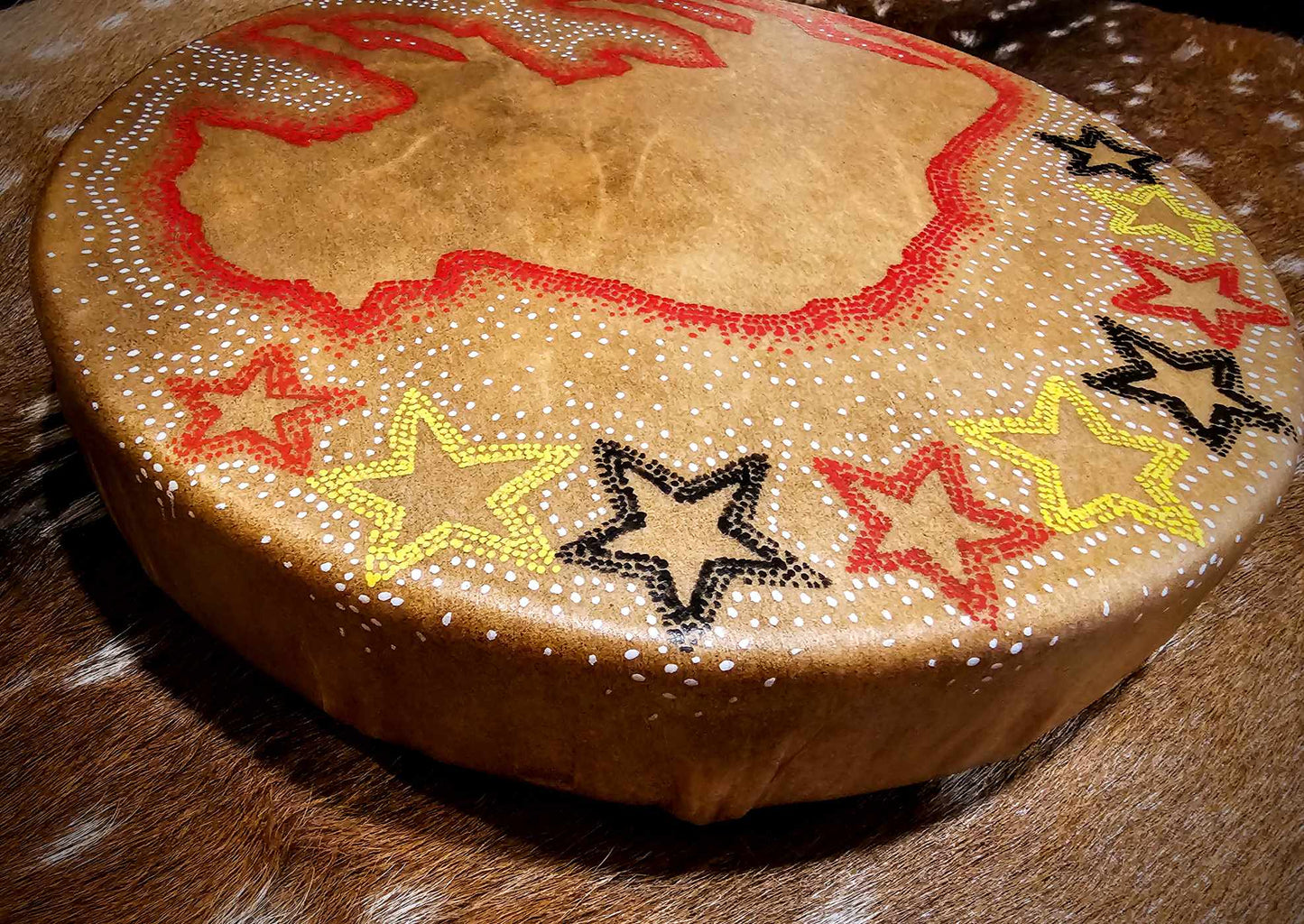 12" Red Ghost Bison Buffalo Spirit Bison Hide Drum And Buckskin Beater