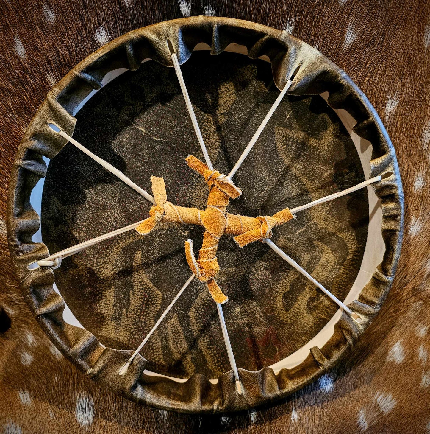 12" White Horse Spirit Horse Hide Drum And Buckskin Beater