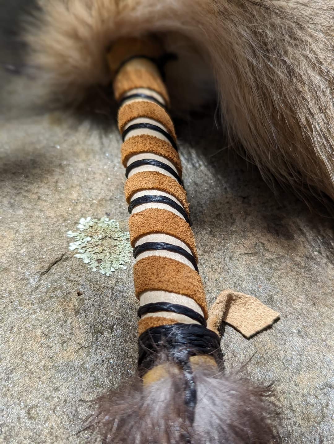 Bear Hide Coyote Tail Hand Painted Snake Shaman Rattle