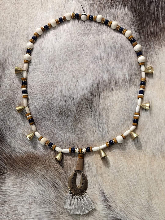 Warding Bell Bone, Brass, and Glass Bead Necklace
