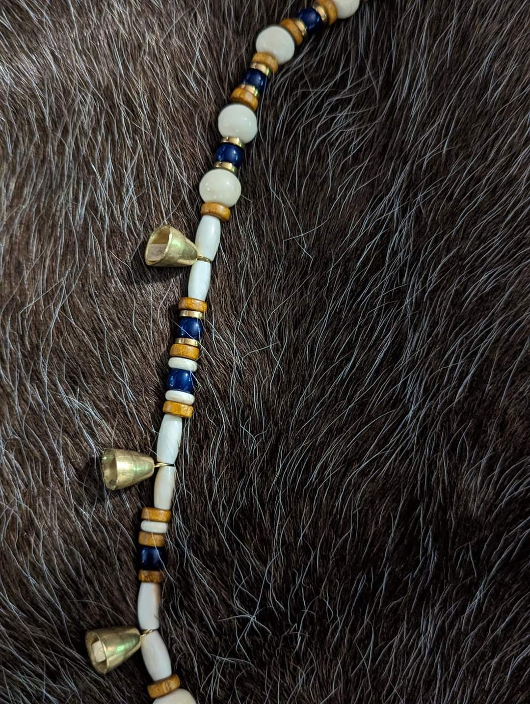 Warding Bell Bone, Brass, and Glass Bead Necklace