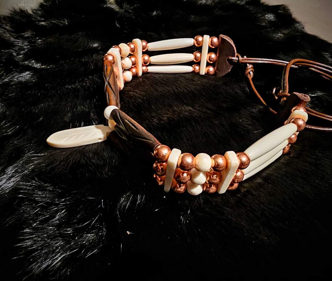 Buffalo Bone, Copper, and Wood Traditional Choker Style Necklace