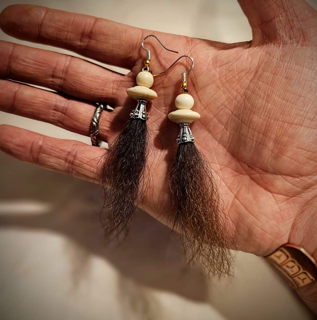 Sterling Silver Bison Hair And Bone Earrings