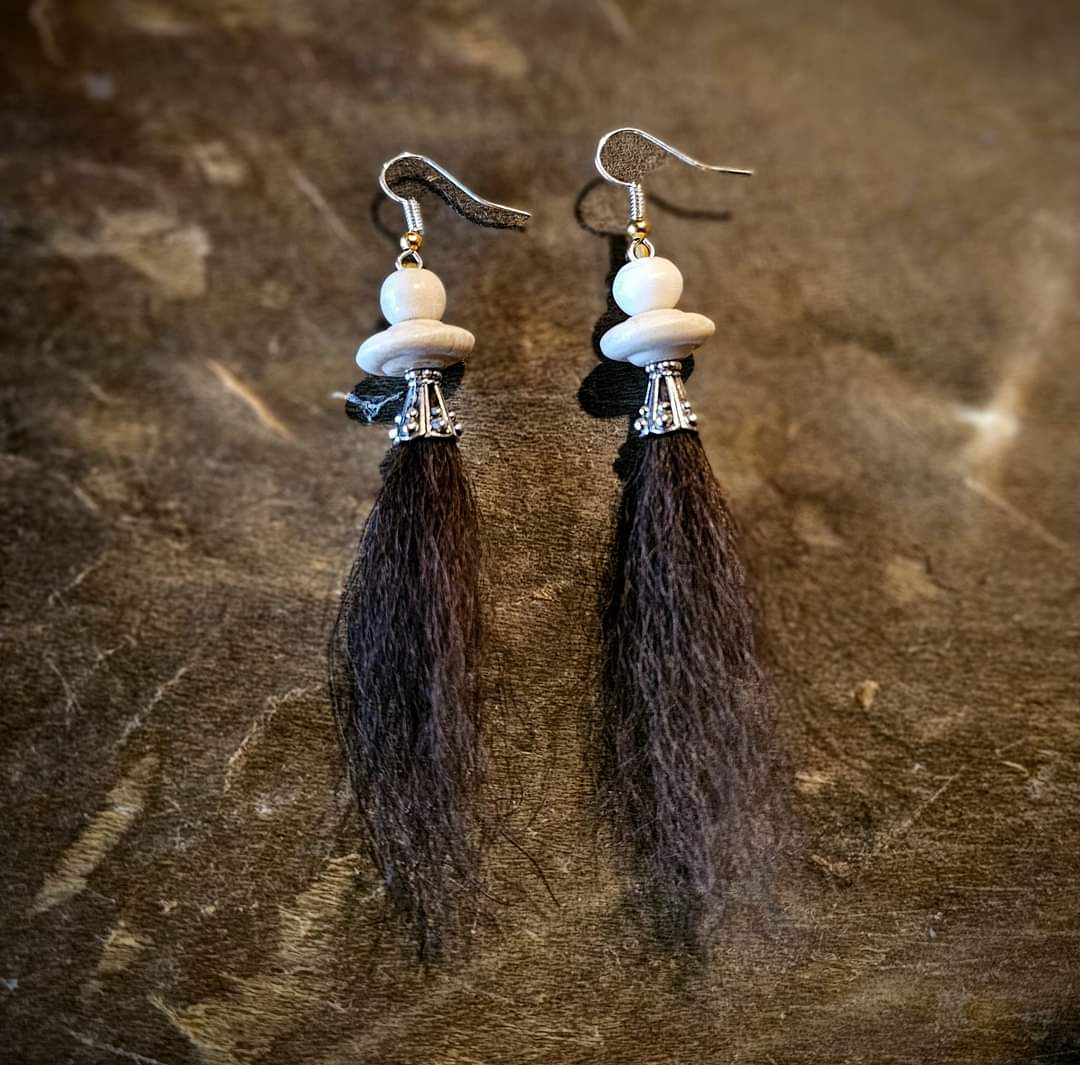 Sterling Silver top Earrings with Hair