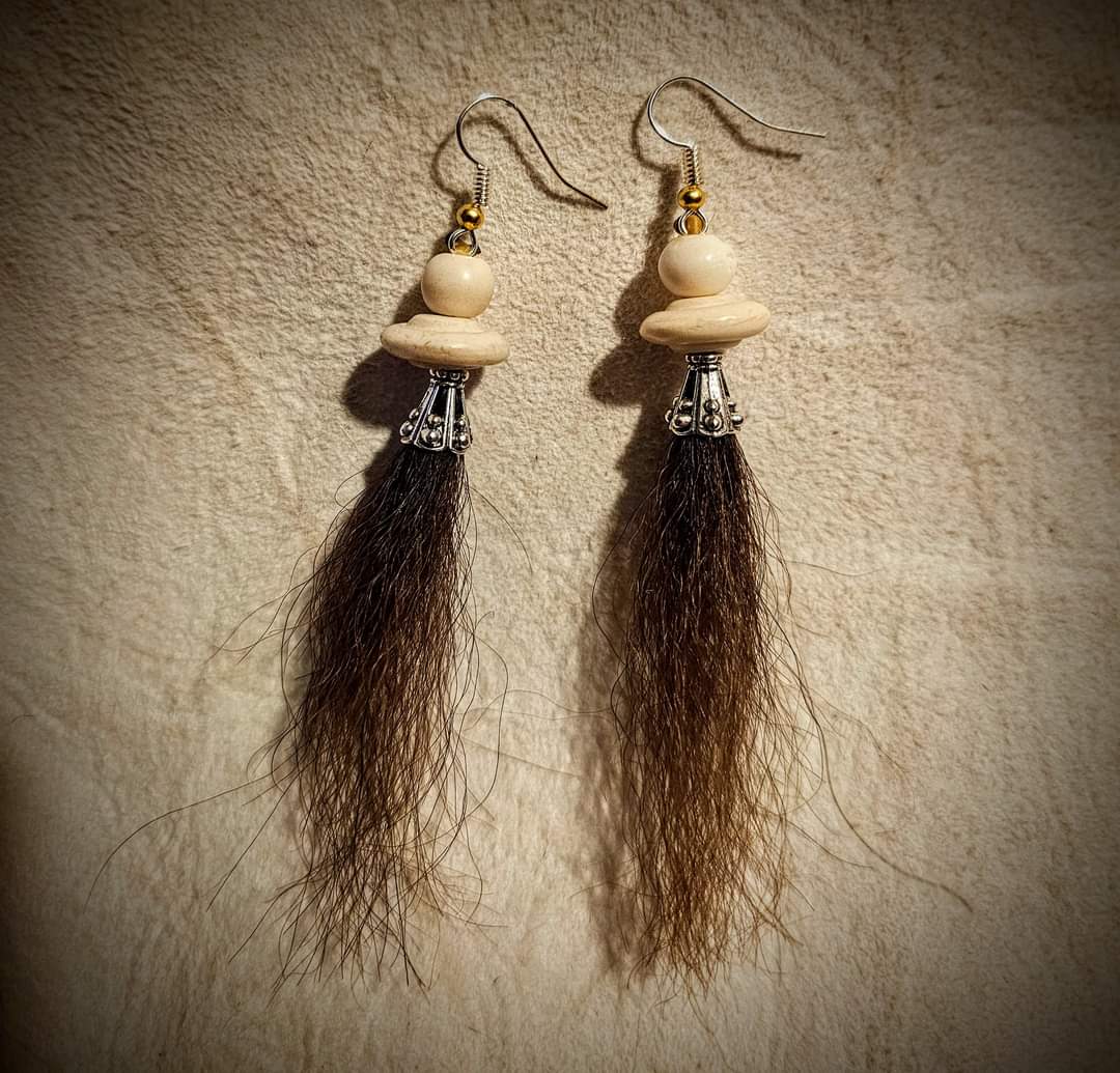 Sterling Silver Bison Hair And Bone Earrings