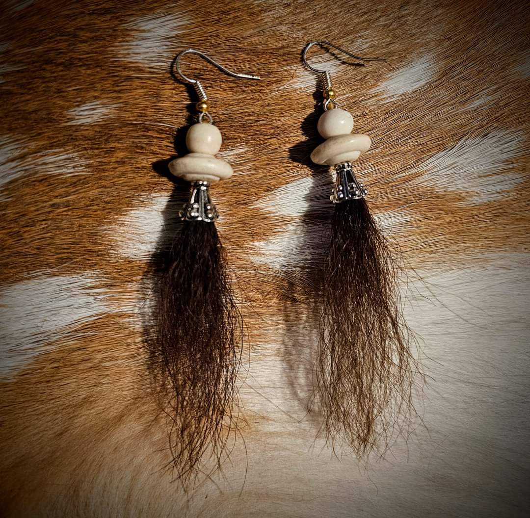 Sterling Silver Bison Hair And Bone Earrings