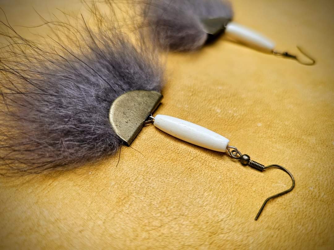 Bison Bone Bead Wolf Hair Earrings