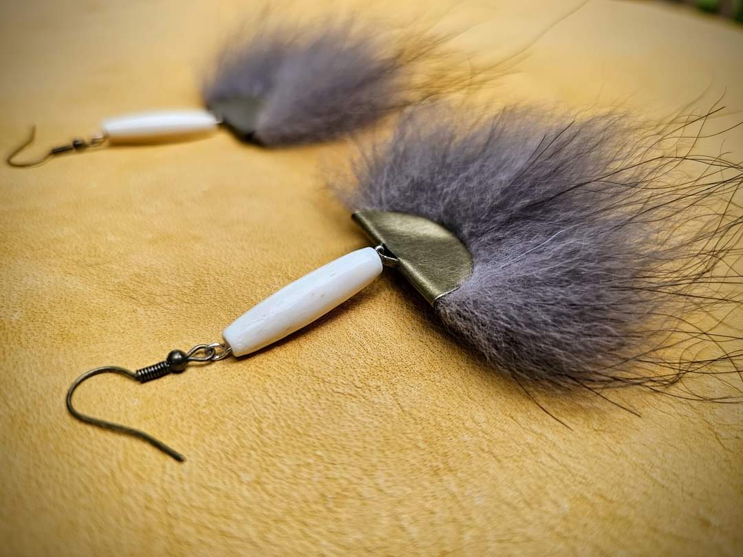 Bison Bone Bead Wolf Hair Earrings