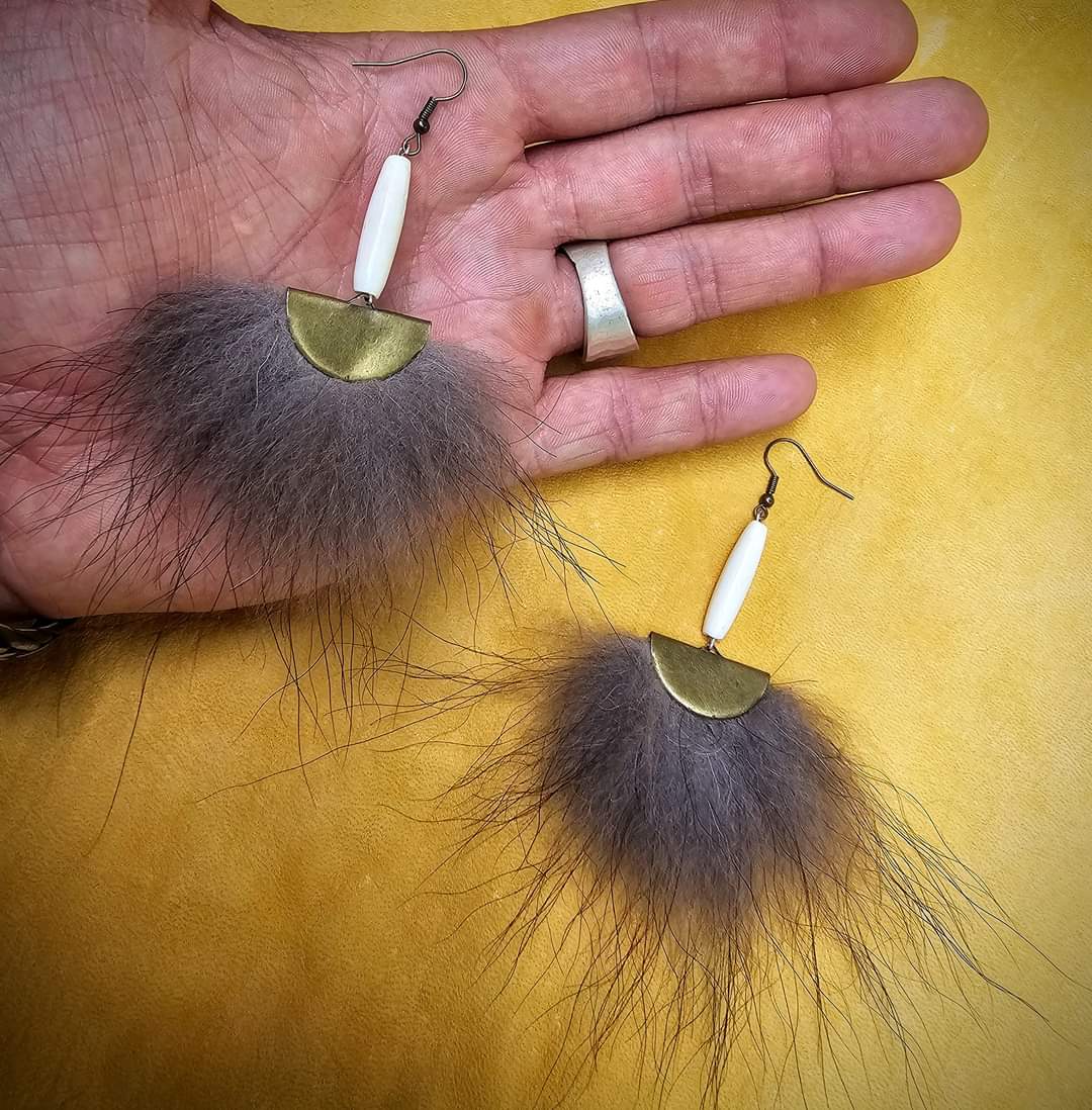 Bison Bone Bead Wolf Hair Earrings
