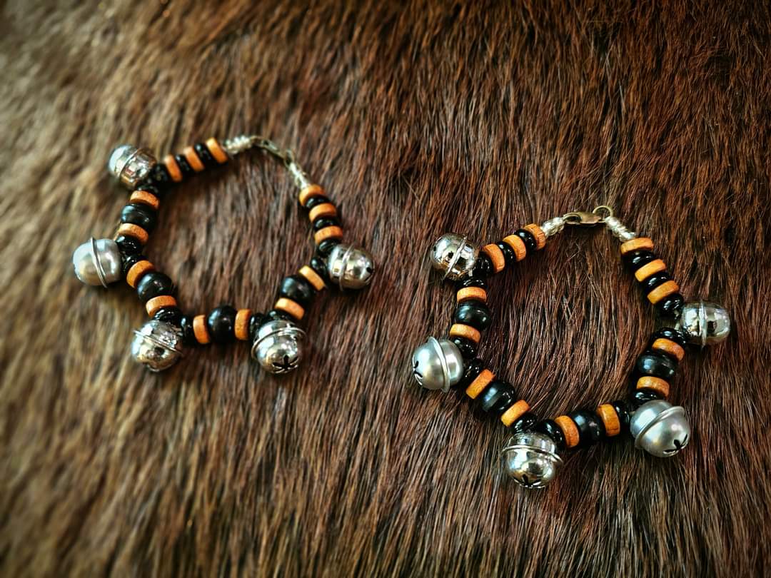 Percussion Bell Bracelets With Buffalo Horn Beads