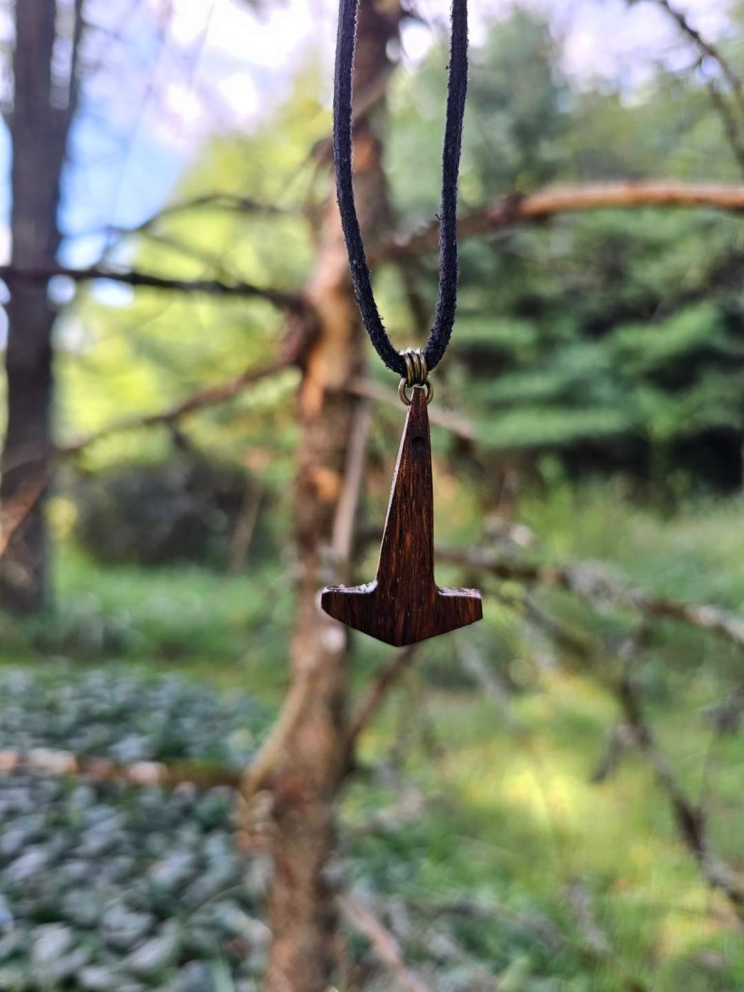 Appalachian Hickory Mjölnir Pendant on Leather Cord