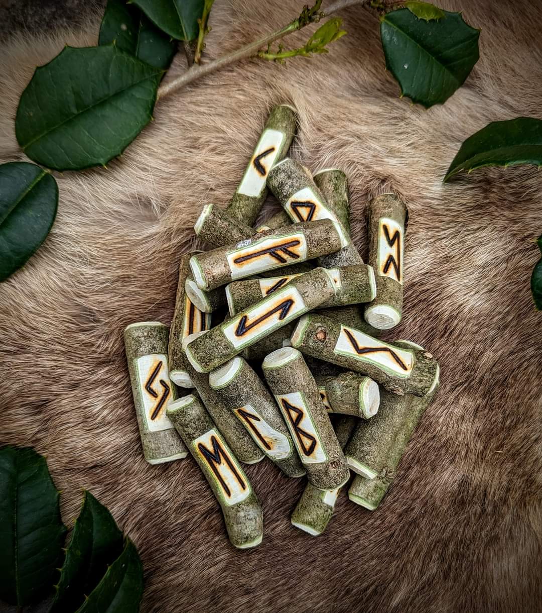 Natural Branch Holly Stick Elder Futhark Runes