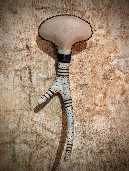 Ring and Dot Deer Antler and Hide Shaman Meditation Rattle