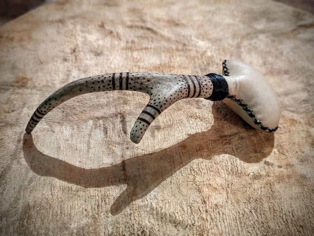 Ring and Dot Deer Antler and Hide Shaman Meditation Rattle