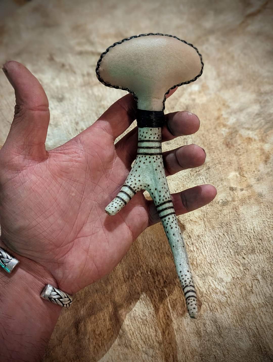 Ring and Dot Deer Antler and Hide Shaman Meditation Rattle