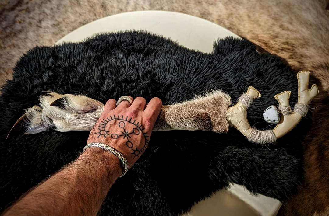 Nordic Reindeeer Hide and Leg "Antler" Rattle