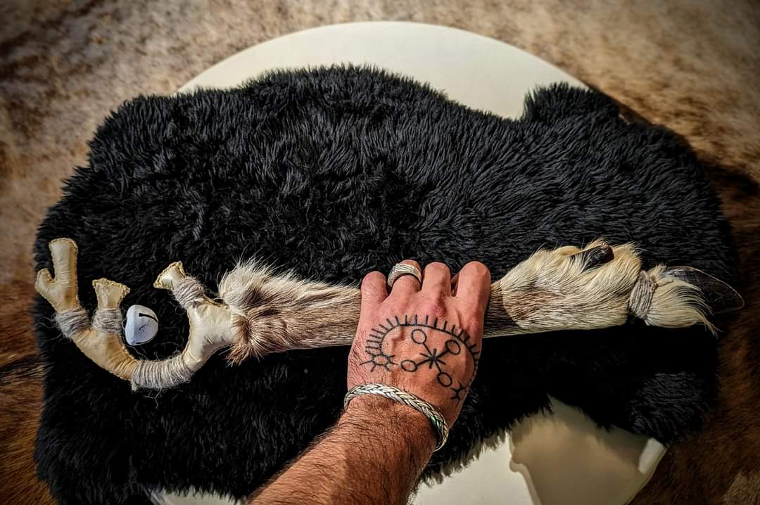 Nordic Reindeeer Hide and Leg "Antler" Rattle