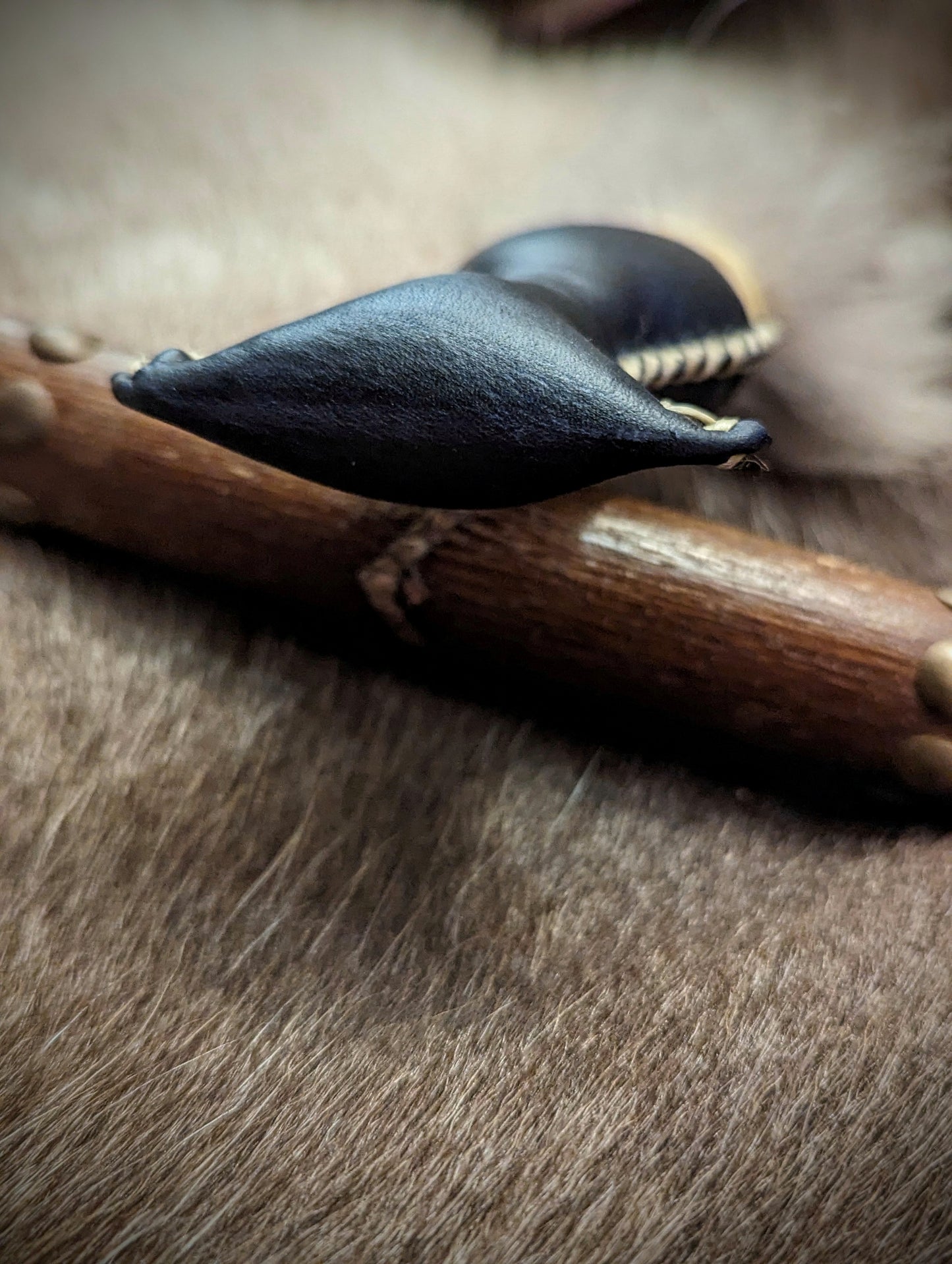 River Folk Medicine Rattle Blue Reindeer Hide Wolf Fur Icelandic Wool